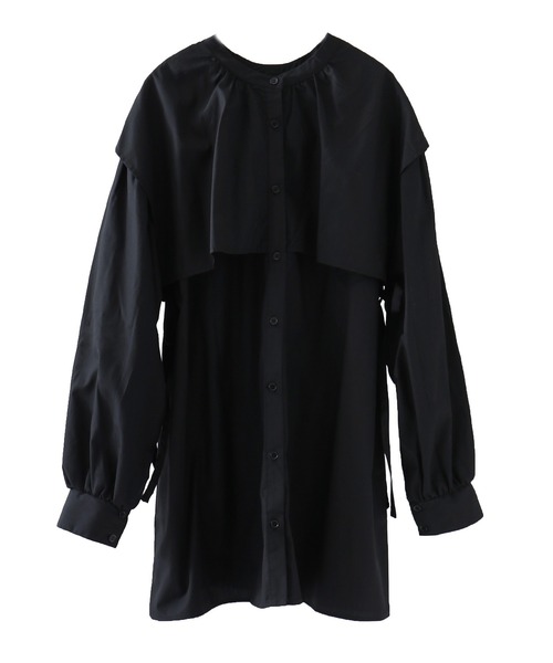 Fashion Letter（ファッションレター）の「サイドリボンケープカラーシャツ（シャツ/ブラウス・レディース・ブラック/オフホワイト/マスタード/モカ/ライトベージュ・M）」の21枚目の写真