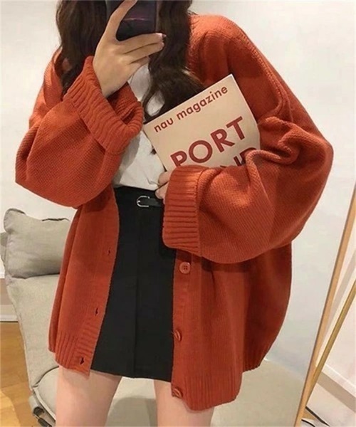 AMELY（エミリー）の「オーバーサイズニットカーディガン（カーディガン/ボレロ・レディース・ブラック/ベージュ/レッド/アイボリー/オレンジ・フリー）」の5枚目の写真