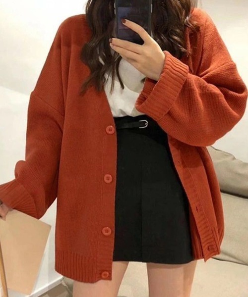 AMELY（エミリー）の「オーバーサイズニットカーディガン（カーディガン/ボレロ・レディース・ブラック/ベージュ/レッド/アイボリー/オレンジ・フリー）」の14枚目の写真