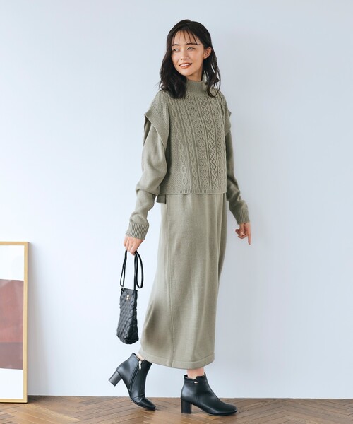 セール S Ll ケーブルベスト付きニットワンピース ワンピース Grove グローブ のファッション通販 Zozotown