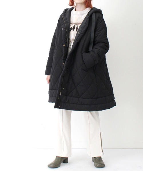 STYLEBLOCK（スタイルブロック）の「マットタフタAラインキルティングコート（ブルゾン・レディース・カーキ/ブラック/ベージュ/アイボリー・M）」の9枚目の写真