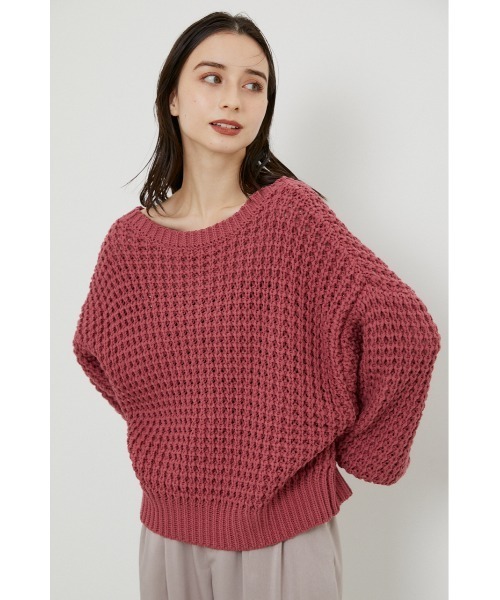 rienda(リエンダ)の「ワッフルVネックニットトップス(ニット/セーター・レディース・ブラック/ピンク/グリーン/アイボリー・FREE)」の4枚目の写真