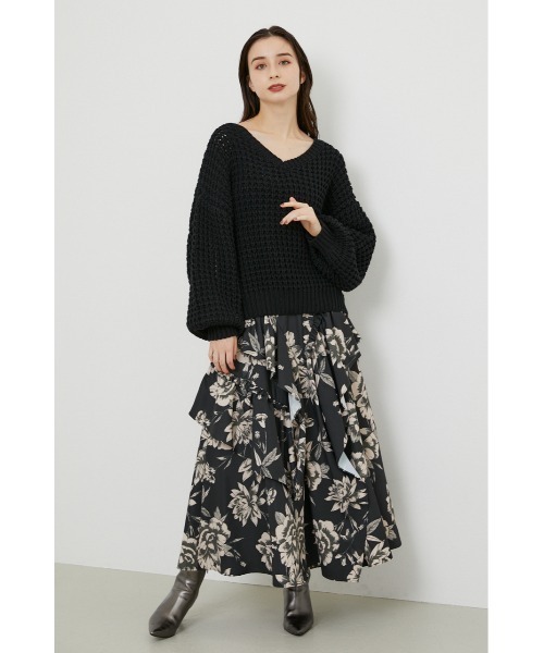 rienda(リエンダ)の「ワッフルVネックニットトップス(ニット/セーター・レディース・ブラック/ピンク/グリーン/アイボリー・FREE)」の6枚目の写真