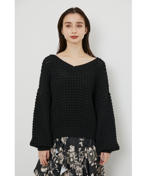 rienda(リエンダ)の「ワッフルVネックニットトップス(ニット/セーター・レディース・ブラック/ピンク/グリーン/アイボリー・FREE)」の7枚目の写真