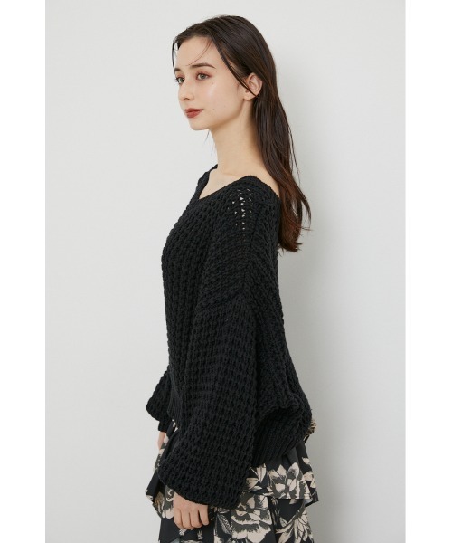 rienda(リエンダ)の「ワッフルVネックニットトップス(ニット/セーター・レディース・ブラック/ピンク/グリーン/アイボリー・FREE)」の8枚目の写真