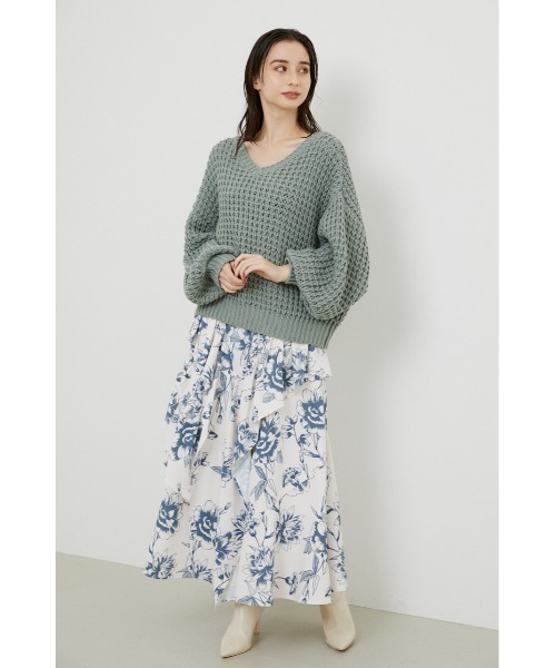 rienda(リエンダ)の「ワッフルVネックニットトップス(ニット/セーター・レディース・ブラック/ピンク/グリーン/アイボリー・FREE)」の14枚目の写真