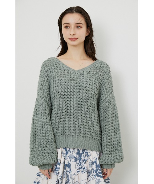 rienda(リエンダ)の「ワッフルVネックニットトップス(ニット/セーター・レディース・ブラック/ピンク/グリーン/アイボリー・FREE)」の15枚目の写真