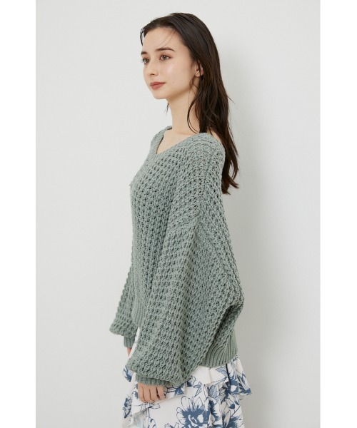 rienda(リエンダ)の「ワッフルVネックニットトップス(ニット/セーター・レディース・ブラック/ピンク/グリーン/アイボリー・FREE)」の16枚目の写真