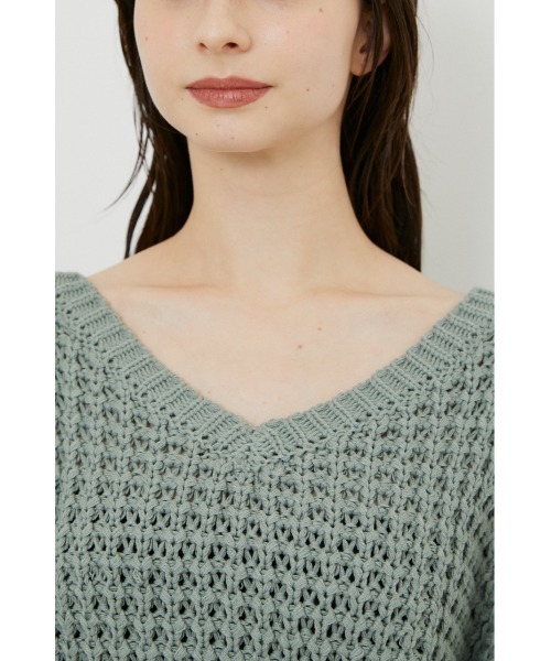 rienda(リエンダ)の「ワッフルVネックニットトップス(ニット/セーター・レディース・ブラック/ピンク/グリーン/アイボリー・FREE)」の18枚目の写真