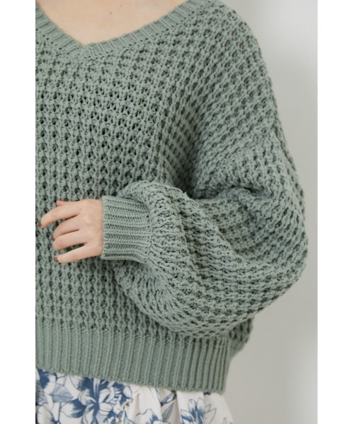 rienda(リエンダ)の「ワッフルVネックニットトップス(ニット/セーター・レディース・ブラック/ピンク/グリーン/アイボリー・FREE)」の20枚目の写真