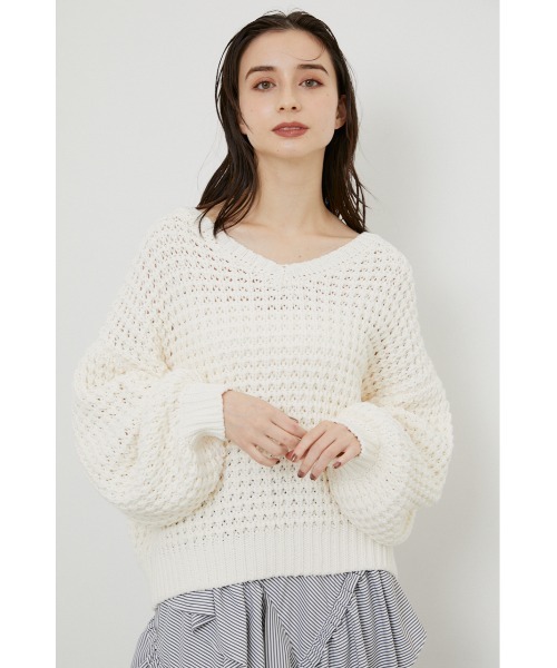 rienda(リエンダ)の「ワッフルVネックニットトップス(ニット/セーター・レディース・ブラック/ピンク/グリーン/アイボリー・FREE)」の22枚目の写真