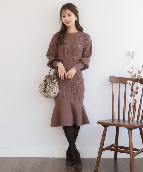 ニットワンピース アラン柄 セミマーメイドライン Le Reve Vaniller ワンピース Le Reve Vaniller ル レーヴ ヴァニレ のファッション通販 Zozotown