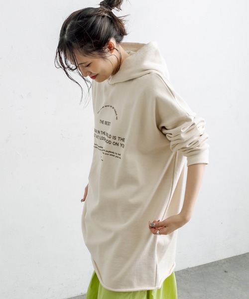 PUAL CE CIN（ピュアルセシン）の「裏起毛ロゴプリントパーカー（パーカー・レディース・ベージュ/グリーン/ナチュラル/チャコール・FREE）」の8枚目の写真