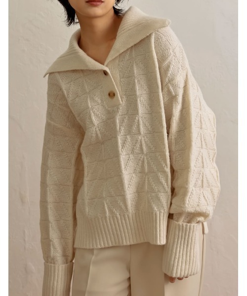 Re:EDIT(リエディ)の「柄編みビッグカラーボタン付きニットプルオーバー(ニット/セーター・レディース・ブラック/ブルー/ベージュ/アイボリー・MEDIUM/LARGE)」の16枚目の写真