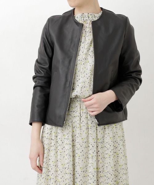 【新品タグ付き】シープレザーノーカラーブルゾン ナノユニバース 38 NANO universe（ナノユニバース）の「シープレザーノーカラーブルゾン