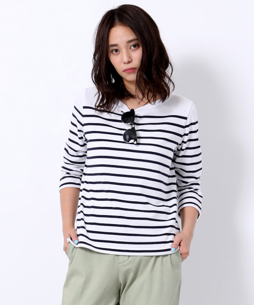 MYSELF ABAHOUSE(マイセルフアバハウス)の「※公開NG【VERY 5月号掲載】パネルボーダーボートネックプルオーバー(Tシャツ/カットソー・レディース・ネイビー/ピンク/レッド/グレー/グリーン/ブラック・FREE)」の4枚目の写真