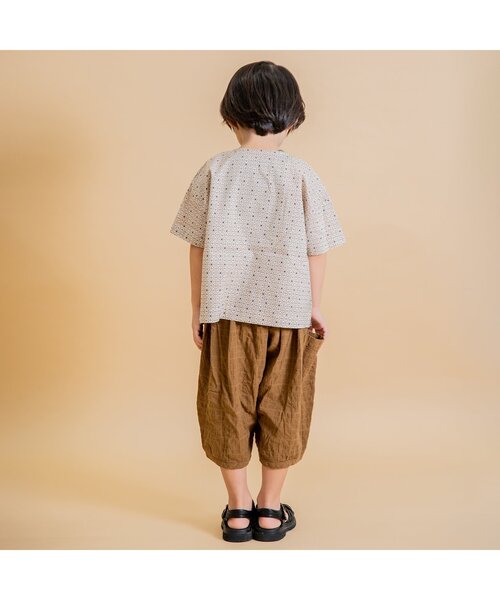 Ampersand（アンパサンド）の「premier ダブルボタンノーカラー半袖シャツ（シャツ/ブラウス・キッズ・ベージュ/イエロー/ブラウン/グリーン/グレー・100/120/70/80/130/90/140/110）」の7枚目の写真