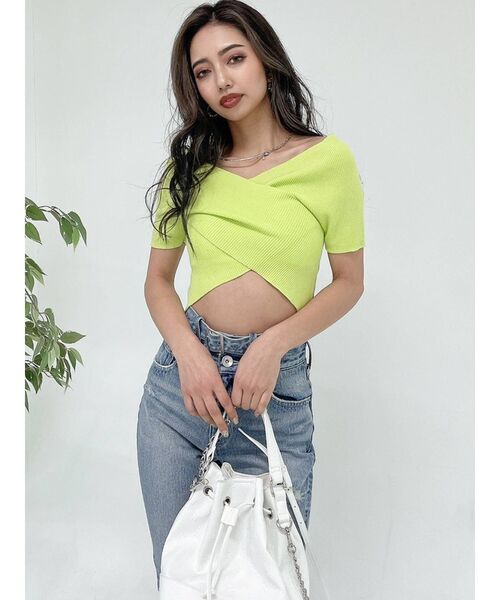 GYDA(ジェイダ)の「2WAYカシュクールニット TOPS(ニット/セーター・レディース・ブラック/オフホワイト/ライトグリーン・FREE)」の3枚目の写真