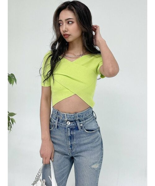 GYDA(ジェイダ)の「2WAYカシュクールニット TOPS(ニット/セーター・レディース・ブラック/オフホワイト/ライトグリーン・FREE)」の10枚目の写真