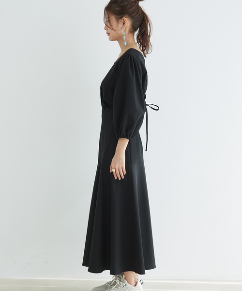 vis-`a-vis(ビサビ)の「【WEB限定】【洗える】リネンライクバックリボンワンピース(ワンピース・レディース・ブラック/グリーン系その他/キナリ・FREE)」の14枚目の写真