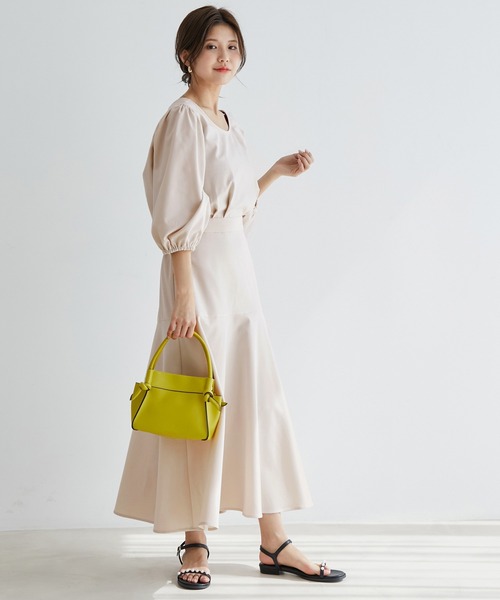 vis-`a-vis(ビサビ)の「【WEB限定】【洗える】リネンライクバックリボンワンピース(ワンピース・レディース・ブラック/グリーン系その他/キナリ・FREE)」の16枚目の写真