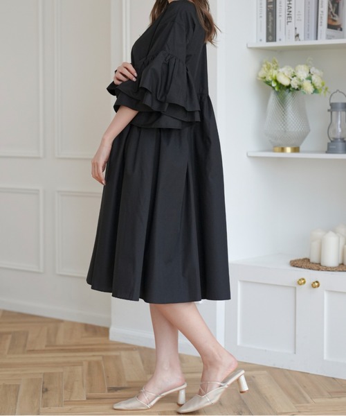 Areeam（アリーム）の「前後2way袖フリルミニワンピース（ワンピース・レディース・ブラック/ピンク/イエロー・FREE）」の4枚目の写真