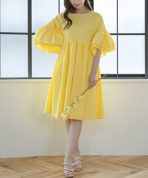 Areeam（アリーム）の「前後2way袖フリルミニワンピース（ワンピース・レディース・ブラック/ピンク/イエロー・FREE）」の6枚目の写真