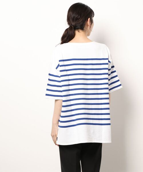CHILD WOMAN ラッセルパネルボーダーBIGプルオーバー AMBIDEX Store ○ラッセルパネルボーダーBIGプルオーバー(F アオ