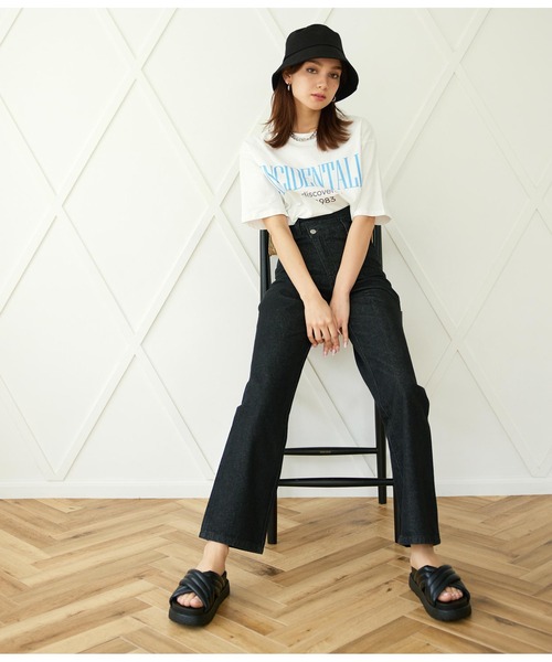 ANAP(アナップ)の「ウエストデザインセミワイドパンツ(デニムパンツ・レディース・オフホワイト/インディゴブルー/ブラック/スミクロ・S/M)」の1枚目の写真