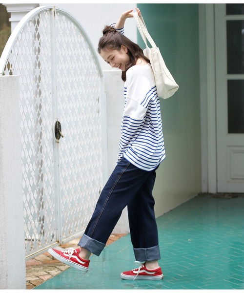 ANAP(アナップ)の「ウエストデザインセミワイドパンツ(デニムパンツ・レディース・オフホワイト/インディゴブルー/ブラック/スミクロ・S/M)」の14枚目の写真