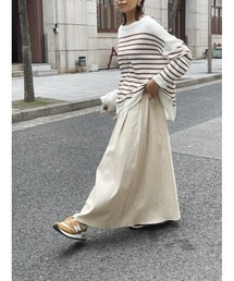 Linen denim flare skirt