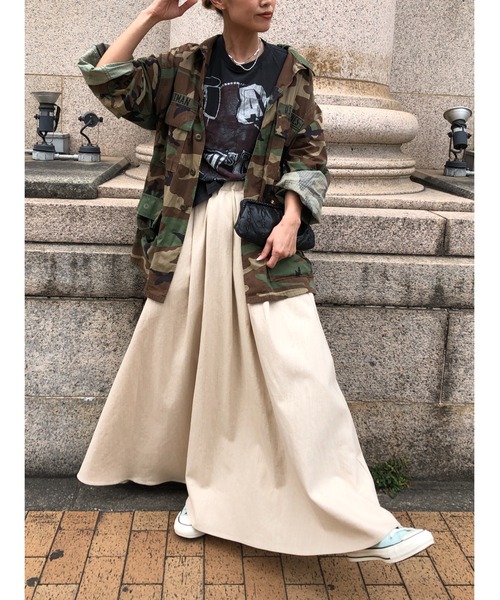 ulu（ウル）の「Linen denim flare skirt（デニムスカート・レディース・ベージュ・FREE）」の6枚目の写真