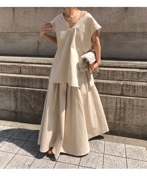 ulu（ウル）の「Linen denim flare skirt（デニムスカート・レディース・ベージュ・FREE）」の7枚目の写真