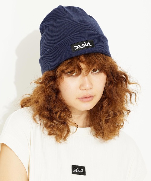 X-girl（エックスガール）の「BOX LOGO KNIT CAP（ニットキャップ/ビーニー・レディース・ブラック/ネイビー/バーガンディー・ONE SIZE）」の3枚目の写真