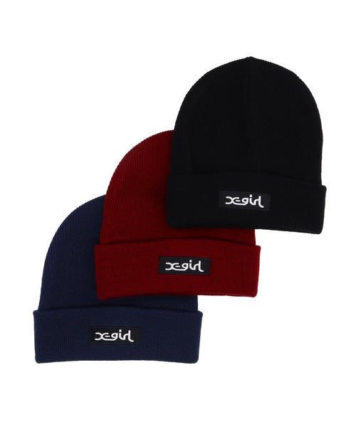 X-girl（エックスガール）の「BOX LOGO KNIT CAP（ニットキャップ/ビーニー・レディース・ブラック/ネイビー/バーガンディー・ONE SIZE）」の4枚目の写真