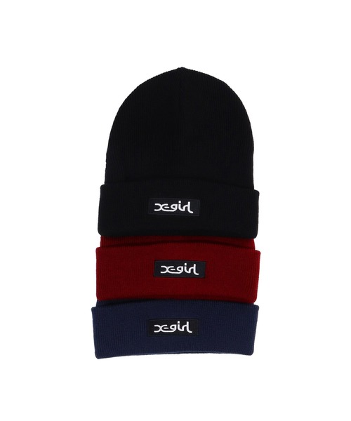 X-girl（エックスガール）の「BOX LOGO KNIT CAP（ニットキャップ/ビーニー・レディース・ブラック/ネイビー/バーガンディー・ONE SIZE）」の12枚目の写真