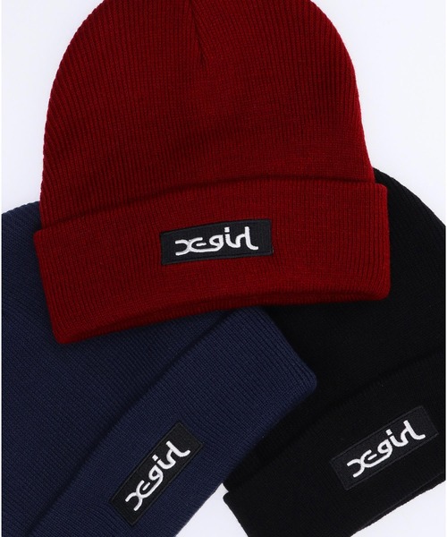 X-girl（エックスガール）の「BOX LOGO KNIT CAP（ニットキャップ/ビーニー・レディース・ブラック/ネイビー/バーガンディー・ONE SIZE）」の14枚目の写真
