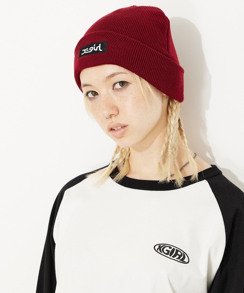 X-girl（エックスガール）の「BOX LOGO KNIT CAP（ニットキャップ/ビーニー・レディース・ブラック/ネイビー/バーガンディー・ONE SIZE）」の15枚目の写真