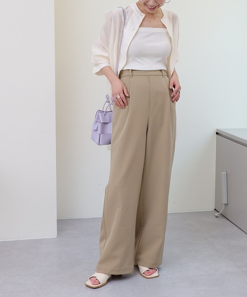 COLONY 2139（コロニートゥーワンスリーナイン）の「サイズ展開あり/ストレッチイージーケアーパンツ(1タックワイド)/ワイドパンツ（スラックス・レディース・ブラック/ベージュ/カーキ/ピンク・SMALL/MEDIUM/LARGE）」の12枚目の写真