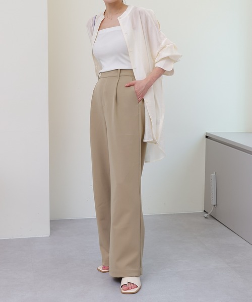COLONY 2139（コロニートゥーワンスリーナイン）の「サイズ展開あり/ストレッチイージーケアーパンツ(1タックワイド)/ワイドパンツ（スラックス・レディース・ブラック/ベージュ/カーキ/ピンク・SMALL/MEDIUM/LARGE）」の8枚目の写真