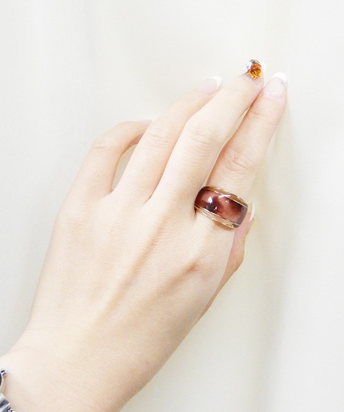 The Rule(ザルール)の「The Rule ザルール:Regatta ring:マーブル ワイド オープンリング(リング・レディース・ネイビー/ブラウン/グレー/カーキ/ワイン・FREE)」の5枚目の写真