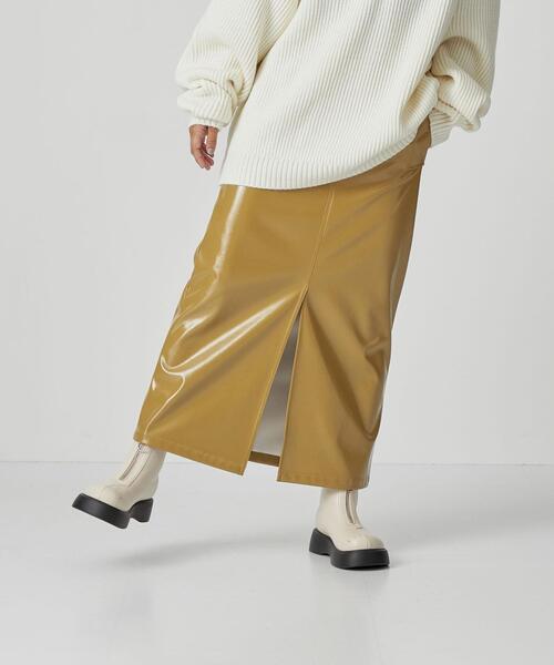 CITEN(シテン)の「<CITEN>パテント風フェイクレザー ナロースカート(スカート・レディース・ブラック/マスタード・S/M)」の16枚目の写真