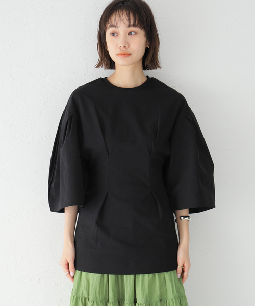 CLANE(クラネ)の「【CLANE/クラネ】BIG SLEEVE WAIST SHAPE TOPS:トップス(Tシャツ/カットソー・レディース・ホワイト/ブラック・SMALL)」の6枚目の写真