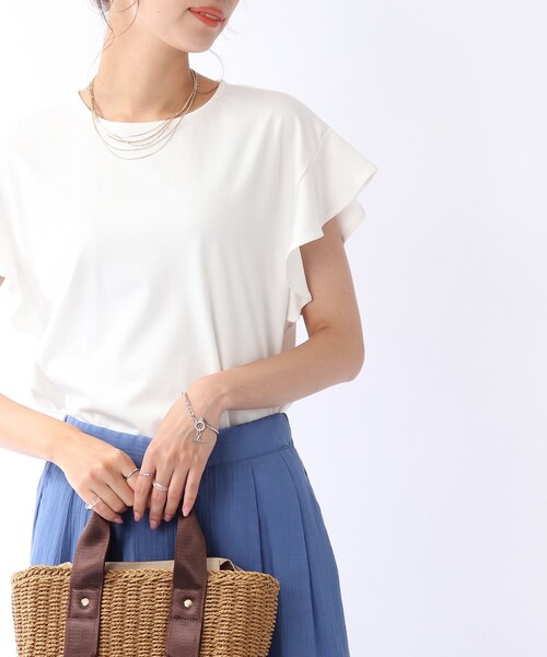 DRESKIP(ドレスキップ)の「◆【接触冷感】お袖ラッフルプルオーバー(Tシャツ/カットソー・レディース・ネイビー/オフホワイト/オレンジ/サンドベージュ・02/03)」の2枚目の写真