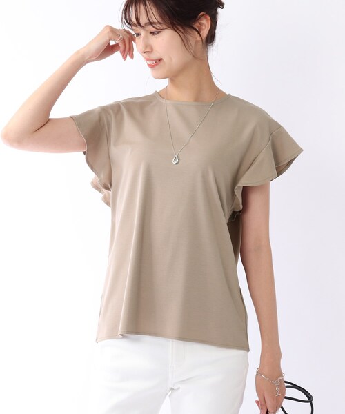 DRESKIP(ドレスキップ)の「◆【接触冷感】お袖ラッフルプルオーバー(Tシャツ/カットソー・レディース・ネイビー/オフホワイト/オレンジ/サンドベージュ・02/03)」の3枚目の写真