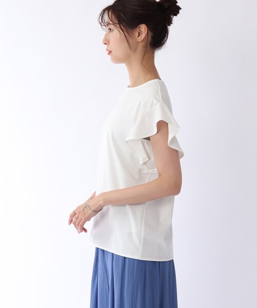 DRESKIP(ドレスキップ)の「◆【接触冷感】お袖ラッフルプルオーバー(Tシャツ/カットソー・レディース・ネイビー/オフホワイト/オレンジ/サンドベージュ・02/03)」の6枚目の写真
