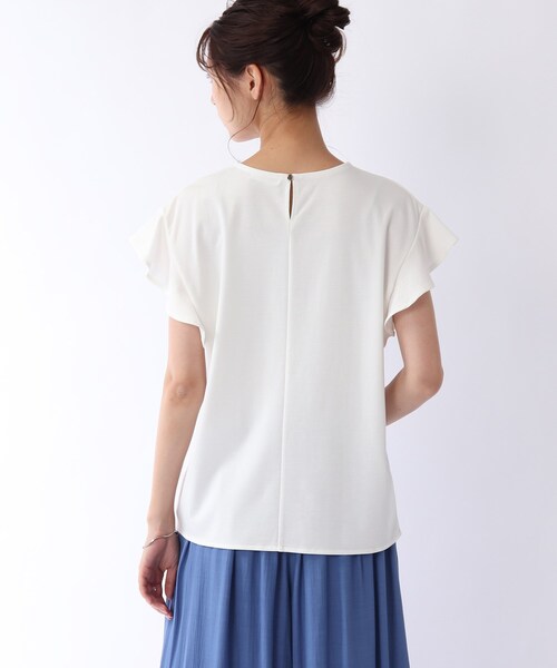 DRESKIP(ドレスキップ)の「◆【接触冷感】お袖ラッフルプルオーバー(Tシャツ/カットソー・レディース・ネイビー/オフホワイト/オレンジ/サンドベージュ・02/03)」の7枚目の写真