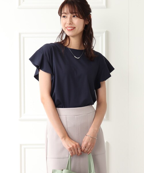 DRESKIP(ドレスキップ)の「◆【接触冷感】お袖ラッフルプルオーバー(Tシャツ/カットソー・レディース・ネイビー/オフホワイト/オレンジ/サンドベージュ・02/03)」の13枚目の写真