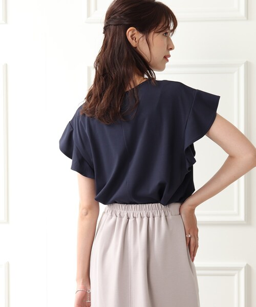 DRESKIP(ドレスキップ)の「◆【接触冷感】お袖ラッフルプルオーバー(Tシャツ/カットソー・レディース・ネイビー/オフホワイト/オレンジ/サンドベージュ・02/03)」の14枚目の写真