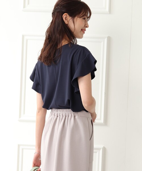 DRESKIP(ドレスキップ)の「◆【接触冷感】お袖ラッフルプルオーバー(Tシャツ/カットソー・レディース・ネイビー/オフホワイト/オレンジ/サンドベージュ・02/03)」の15枚目の写真